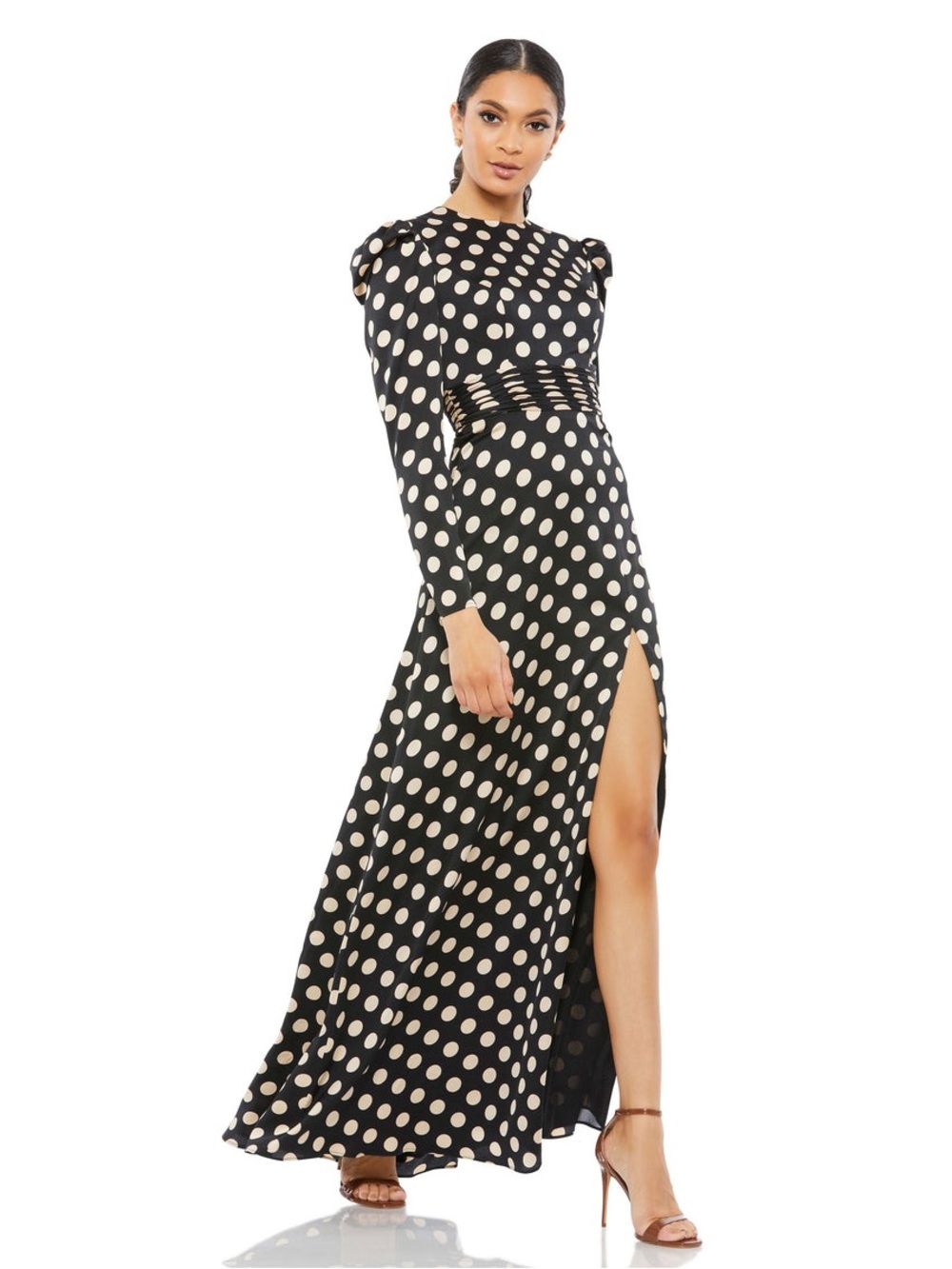 Mac Duggal Long Sleeve Polka Dot Formal Dress Polka Dot Print Sz 2 NWT 26572